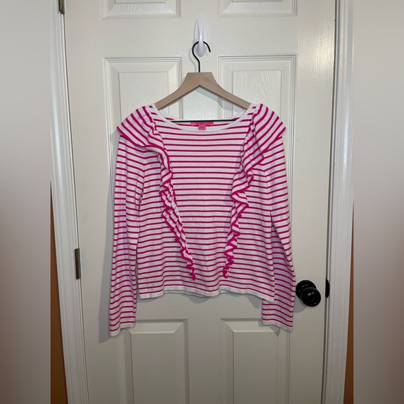 Lilly Pulitzer Ruth Sweater Beach Pink Stripe Tango Size Medium - Picture 2 of 9